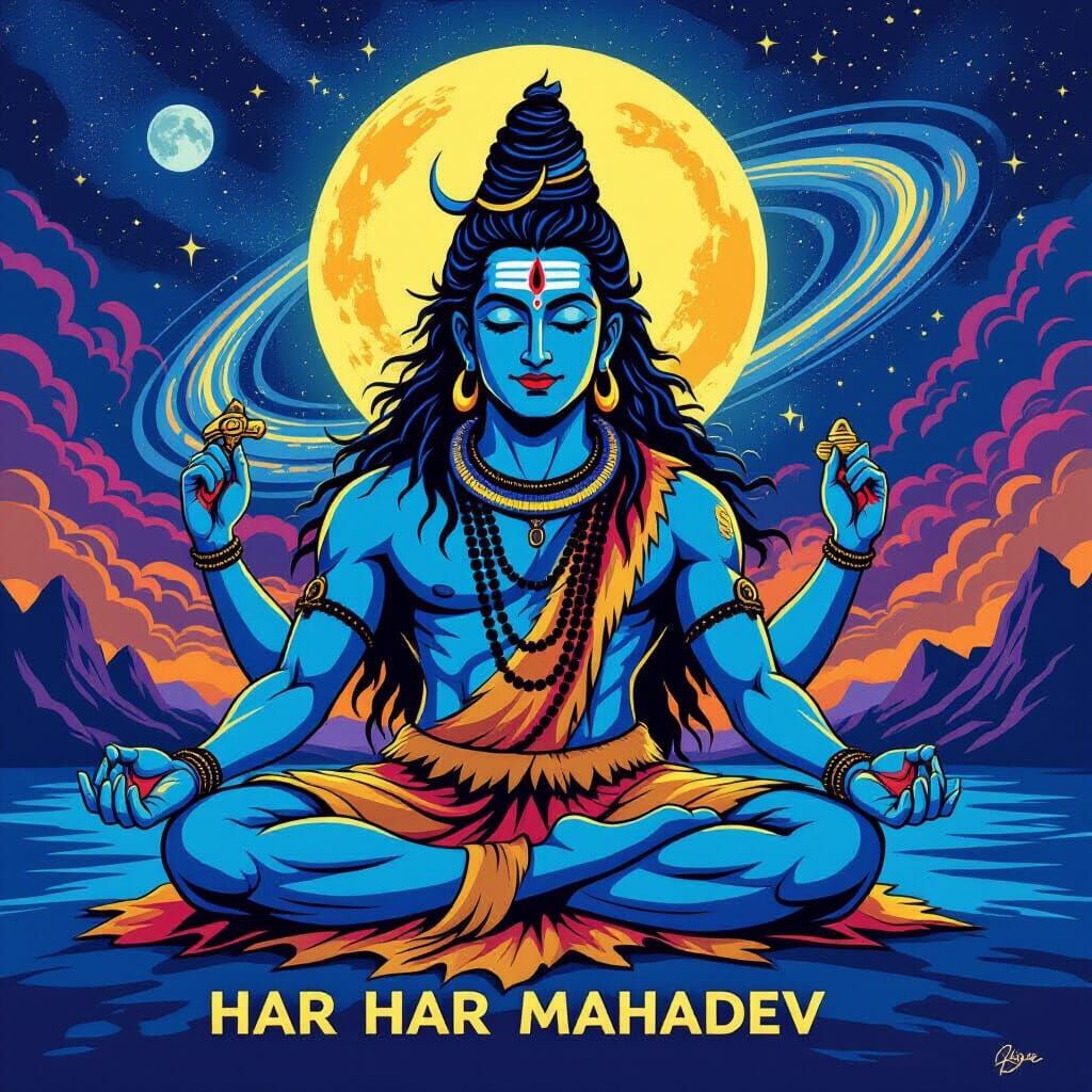 Lord Shiva as Har Har Mahadev in Cosmic Meditation