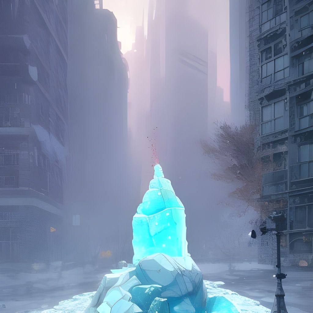 Icy Stone Statue at Sunrise: Digital Masterpiece