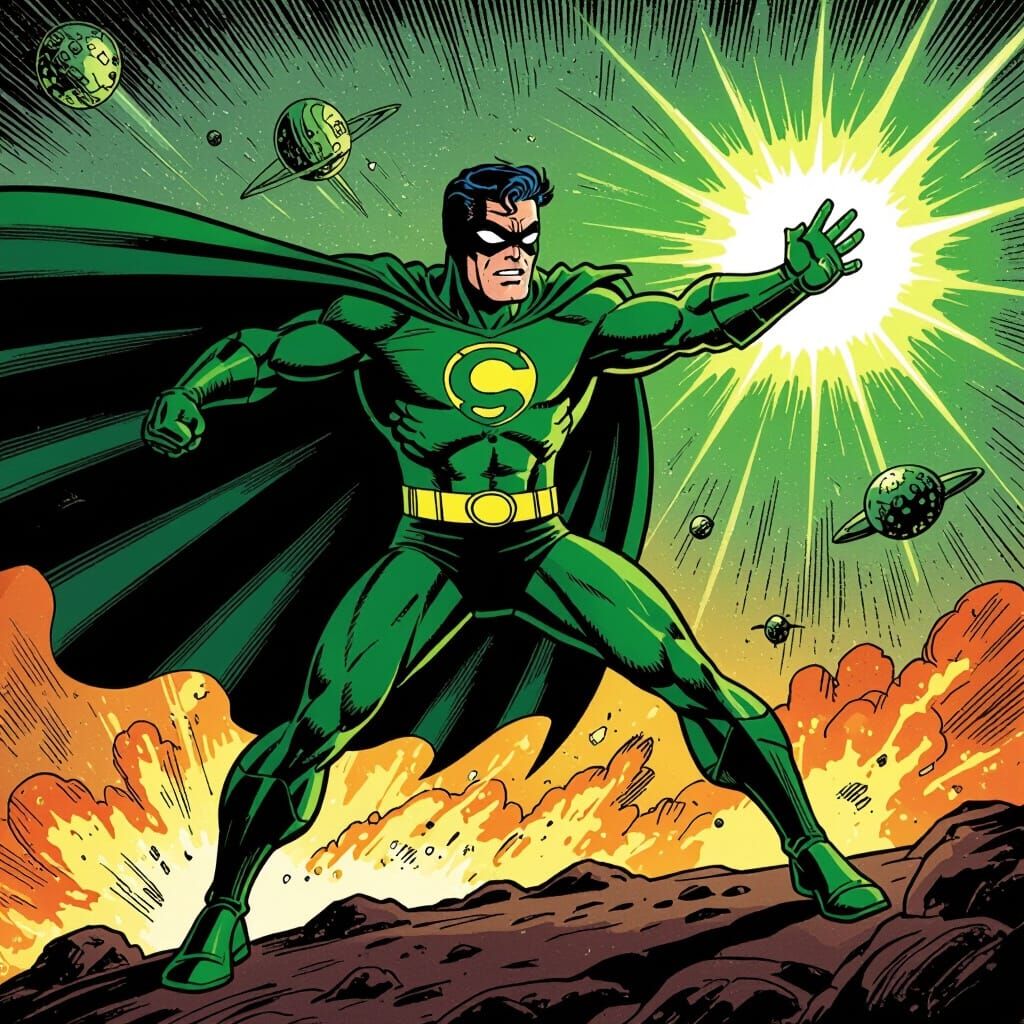 Superhero Fights Aliens With Radioactive Green Fire