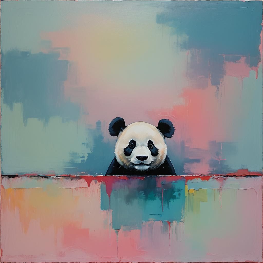 Abstract Panda in Rothko-Inspired Oil Painting