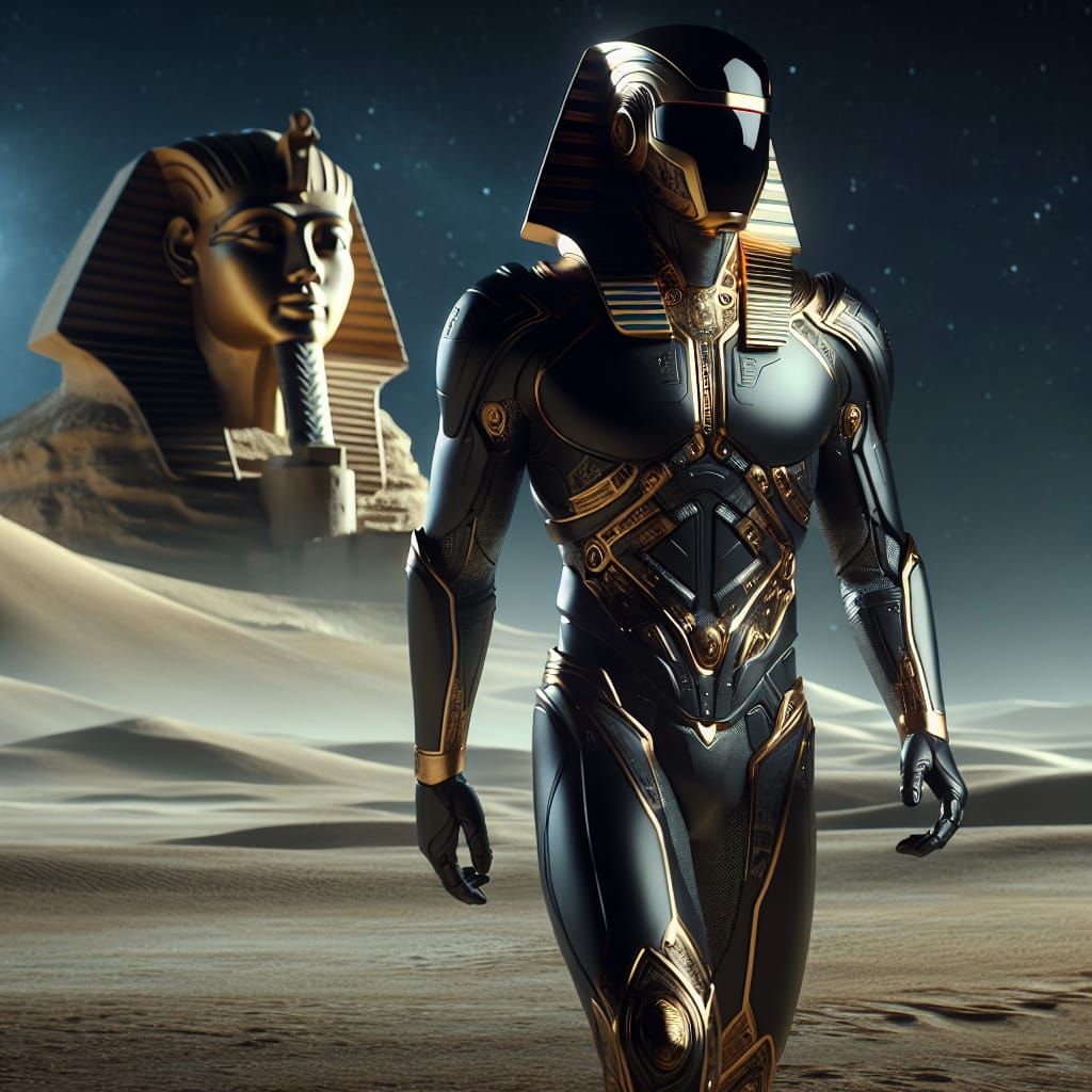 Futuristic Egyptian Warrior in Desert Night