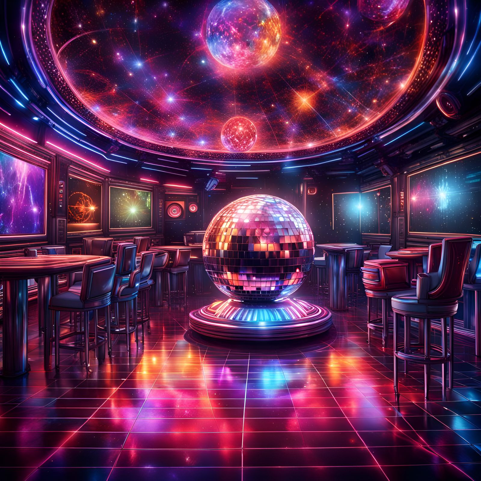 Hyperrealistic Disco Nightclub in Space