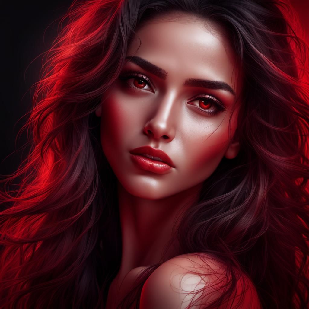 Beautiful Latin Girl Waking Up in Red Universe