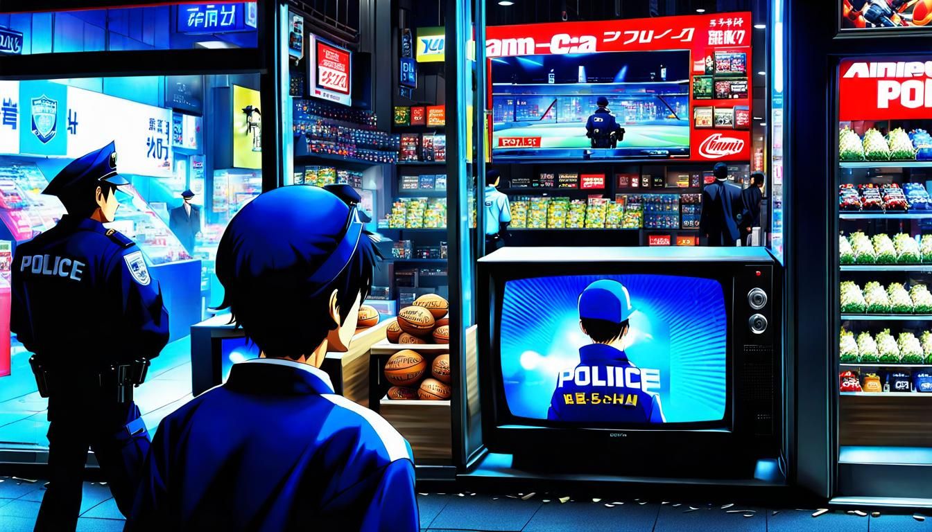 Anime Cityscape: Boy Witnesses Heist on TV
