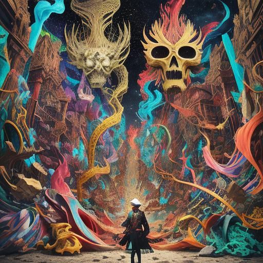 Surreal Psychedelic Image with Chrome and Flames