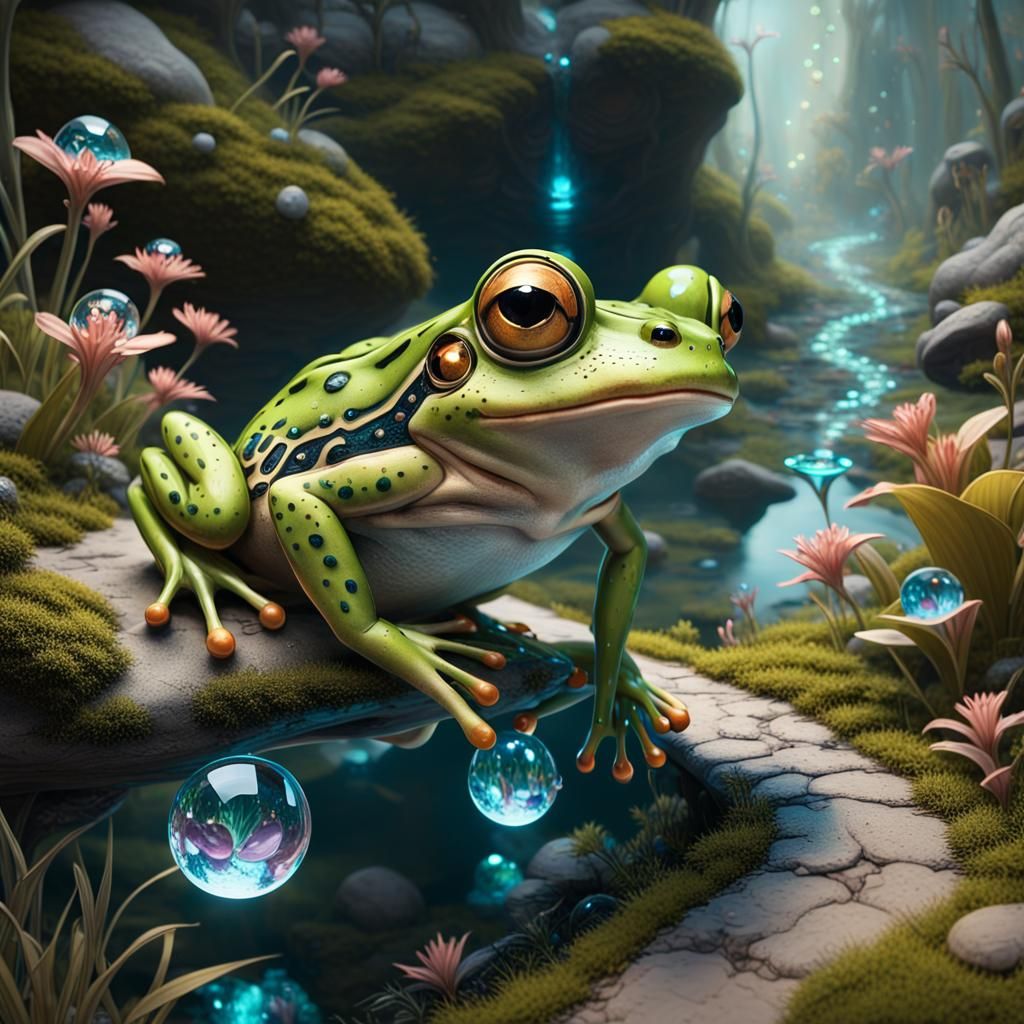 Bioluminescent Frogs Journey to Lakeside as 3D Art