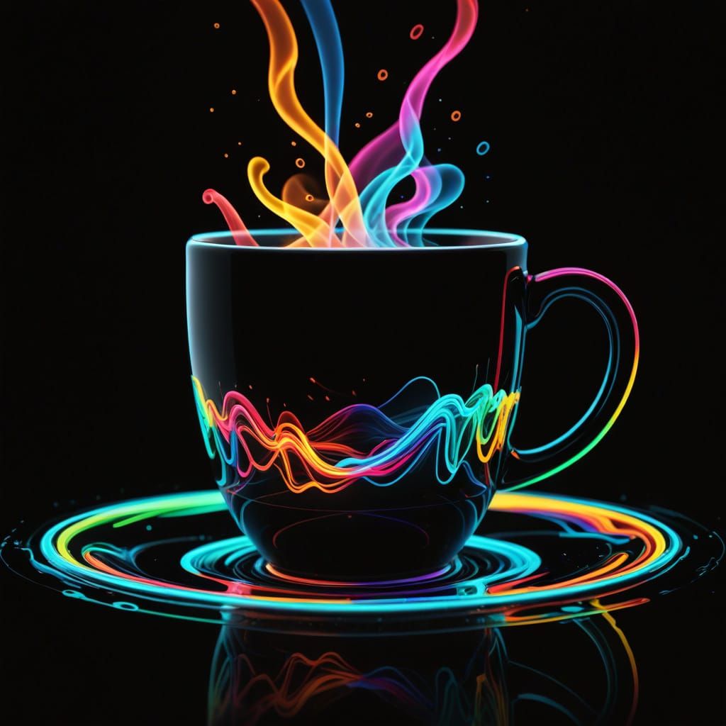 Vibrant Neon Coffee Cup in Digital Art