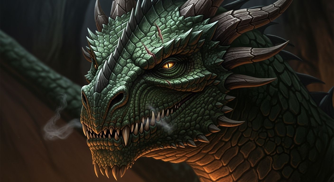 Fierce Medieval Dragon Close-Up Portrait