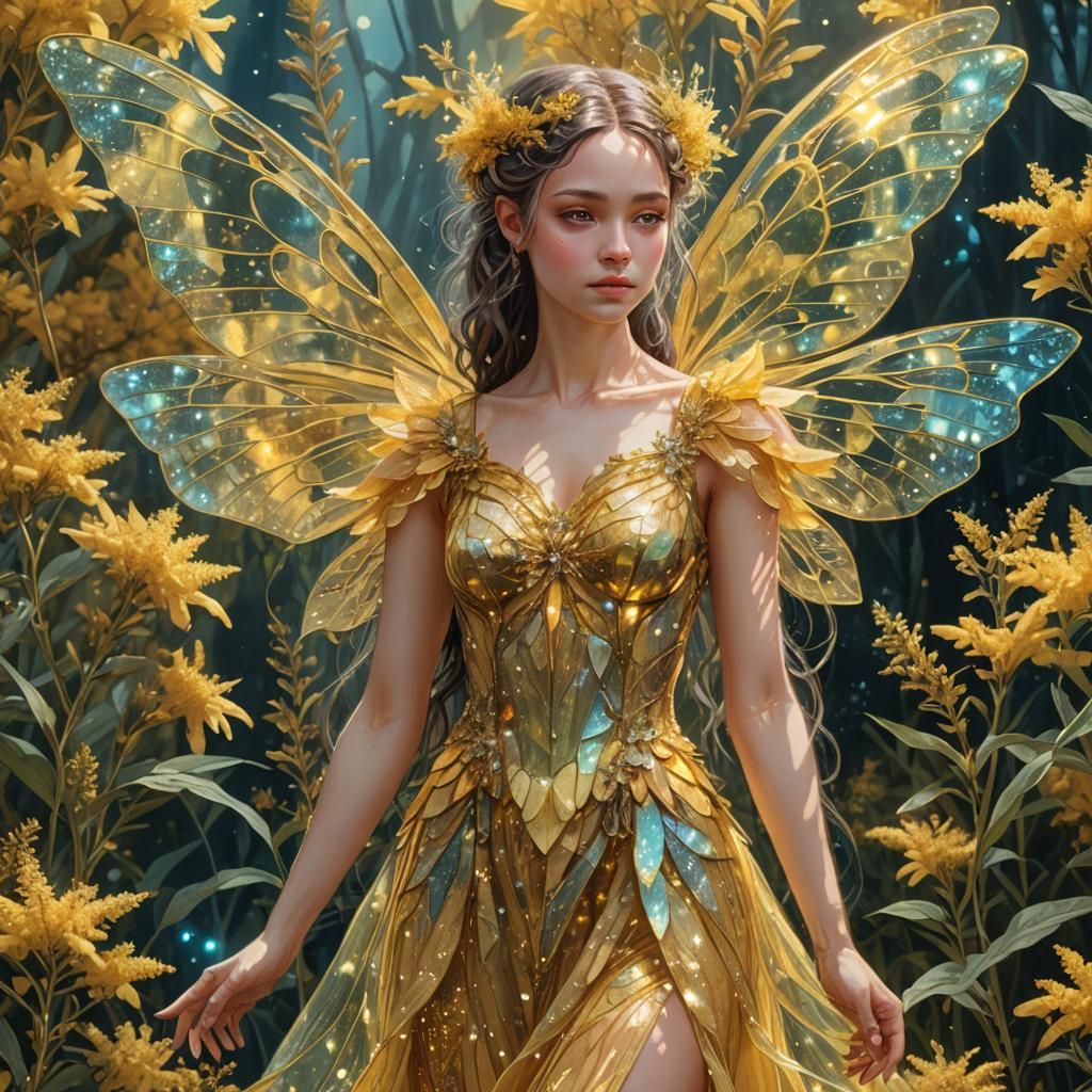 Goldenrod Fairy in Holographic Astral Illustration
