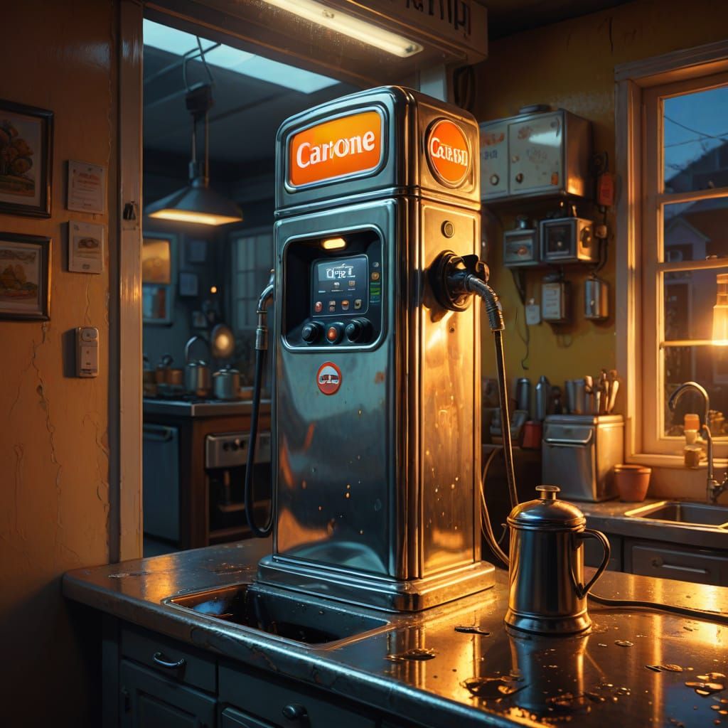Surreal Gas Pump in Kitchen Oil Painting