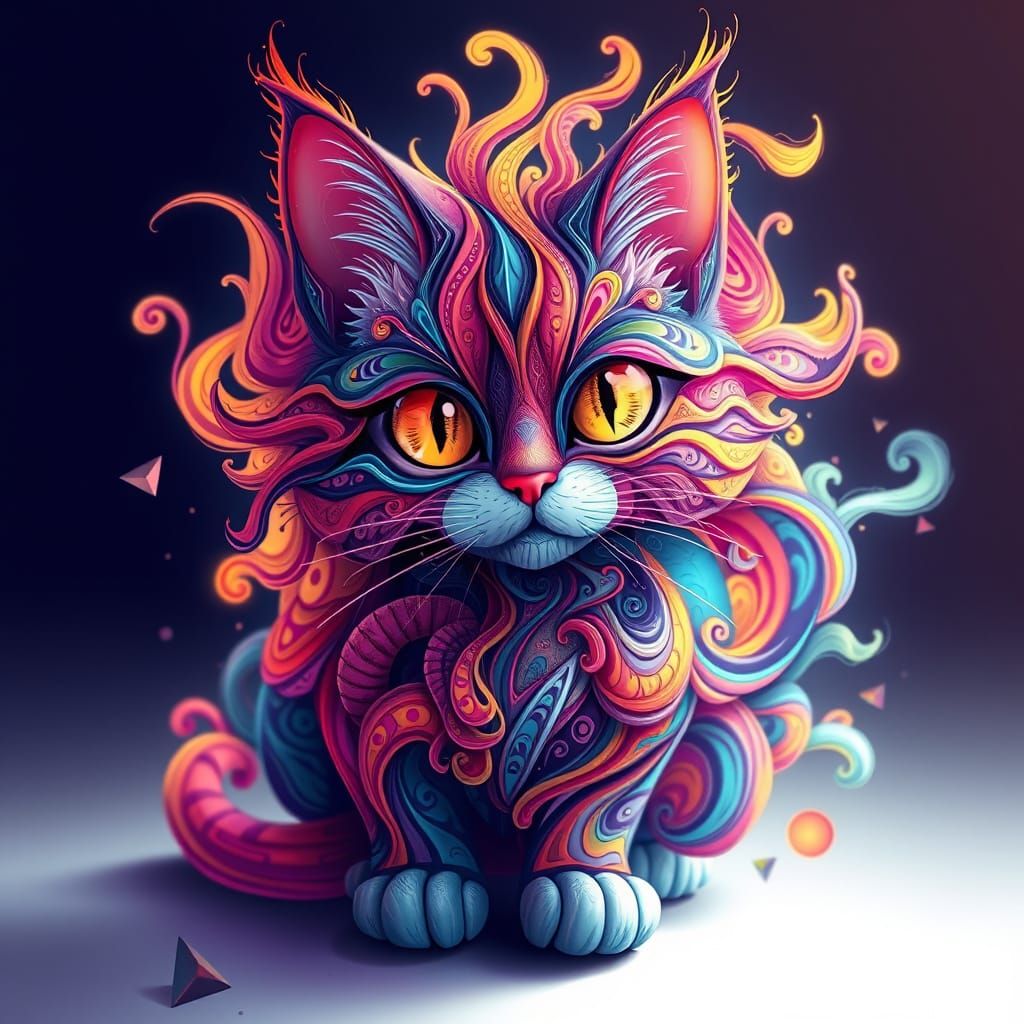 Futuristic Whimsy Cat in Neon Digital Art