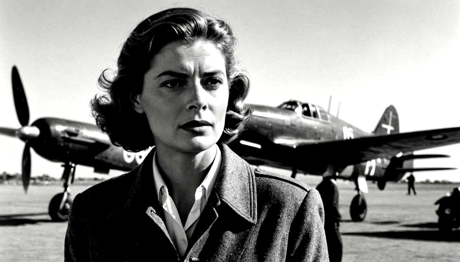 Ingrid Bergman and Humphrey Bogart on an Airfield