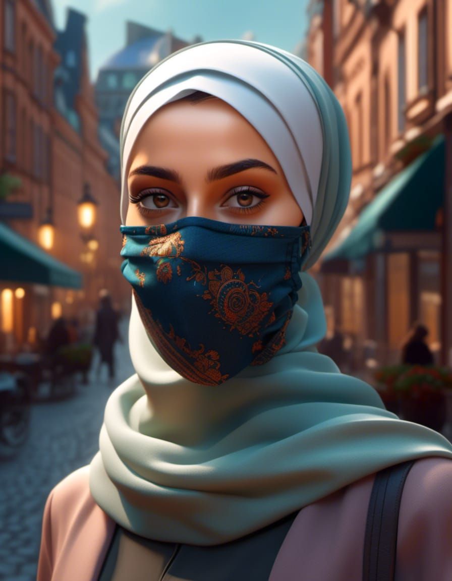 Hijabi Mask Woman in Copenhagen, Art Nouveau Style