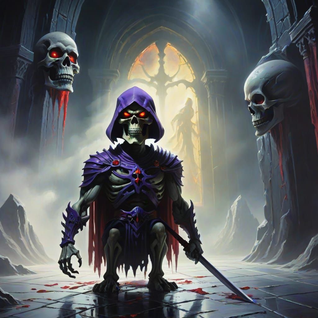 Skeletor in Dark Throne Room: A Fantasy Illustration