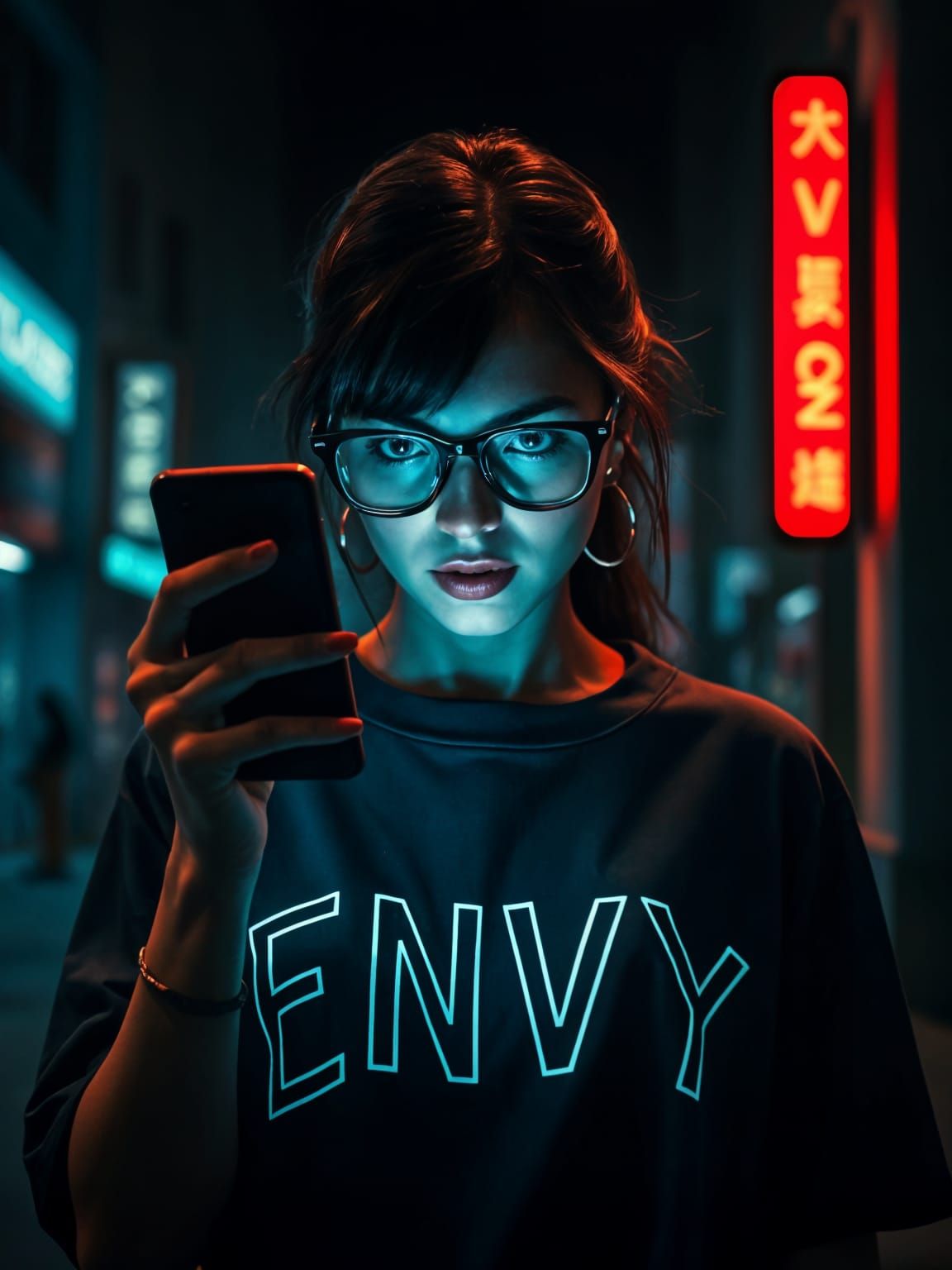 Evil Envy Exposed in Neon-Lit Urban Solitude
