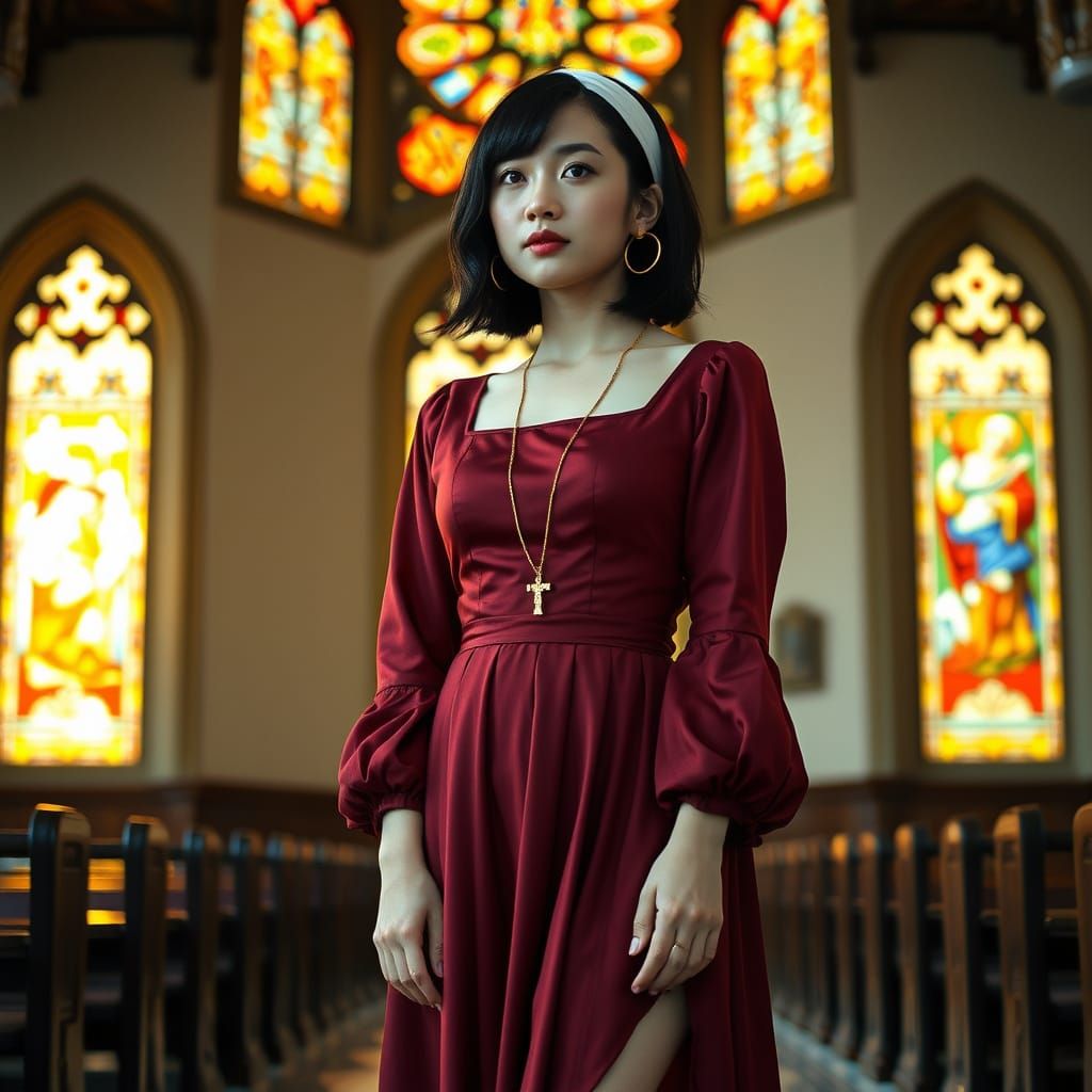 Korean Author in Renaissance Dress, Church Setting