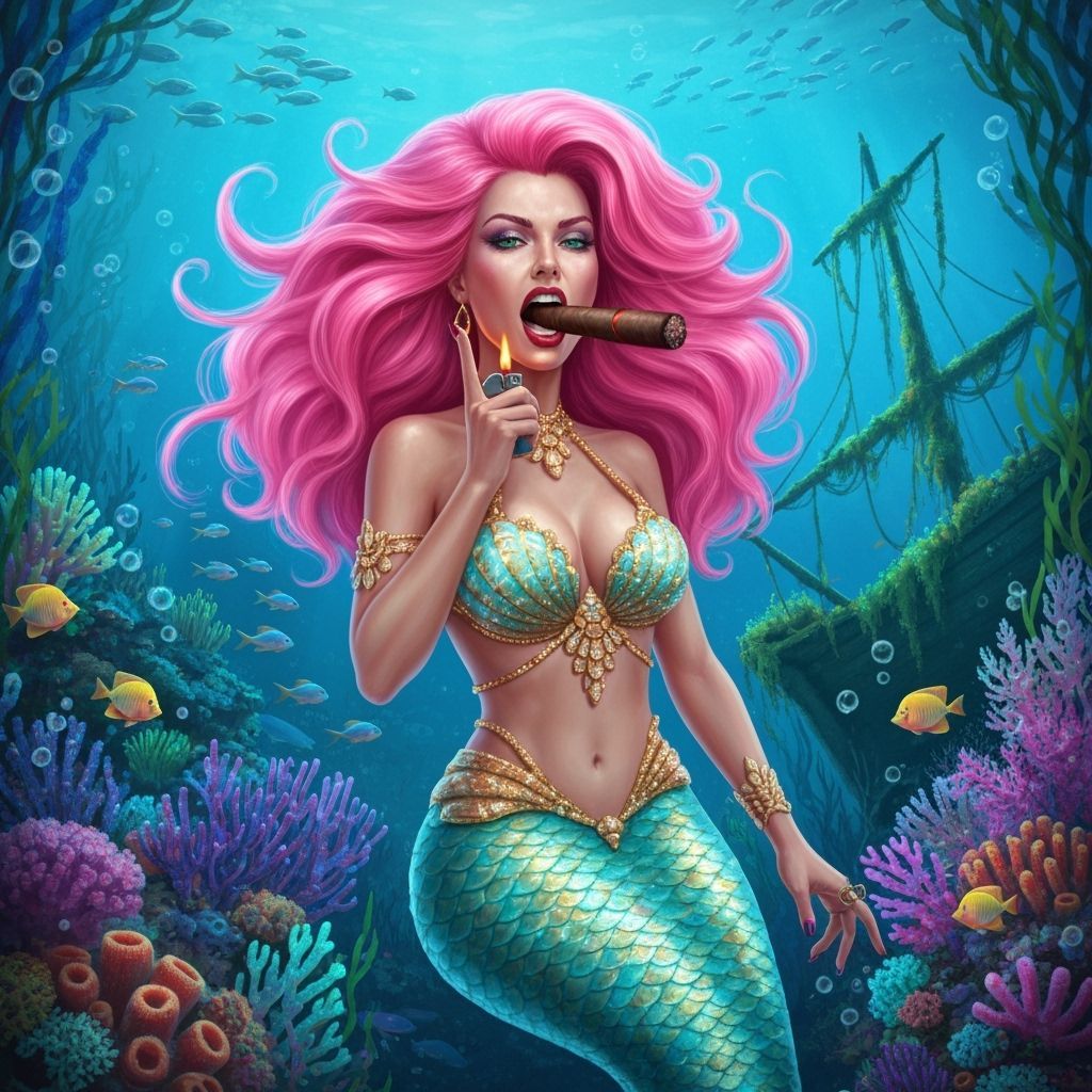 Glamorous Mermaid Lighting a Cigar