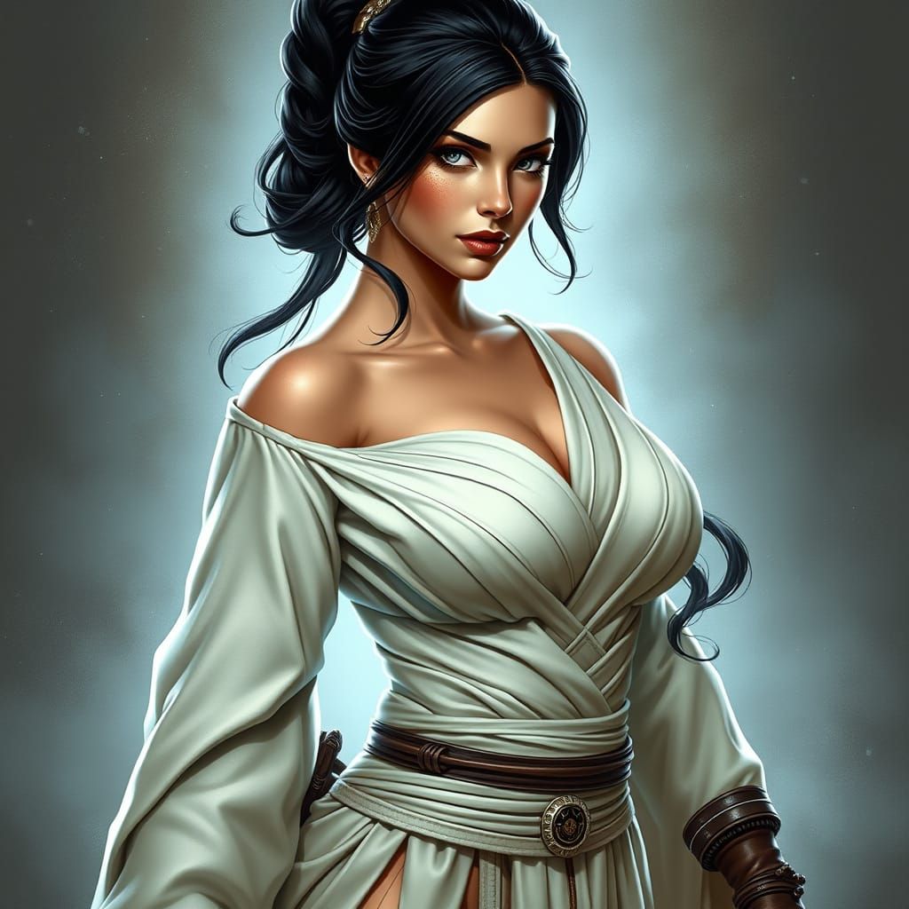 Goddess-Like Female Jedi in Photorealistic Sci-Fi Fantasy St...