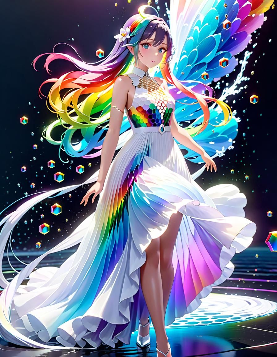 Anime Woman in Flowing White Dress, 3D Art