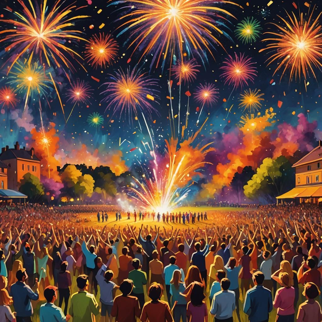 Fauvist Celebration with Fireworks Spelling "50K"