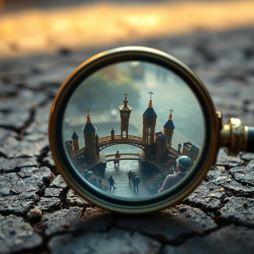 Magnifying Glass Reveals Miniature Steampunk City