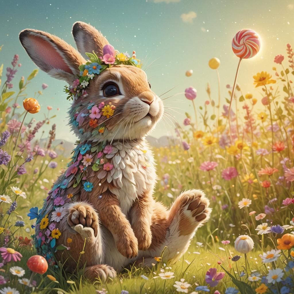 Pixar-Style Bunny in Wildflower Meadow