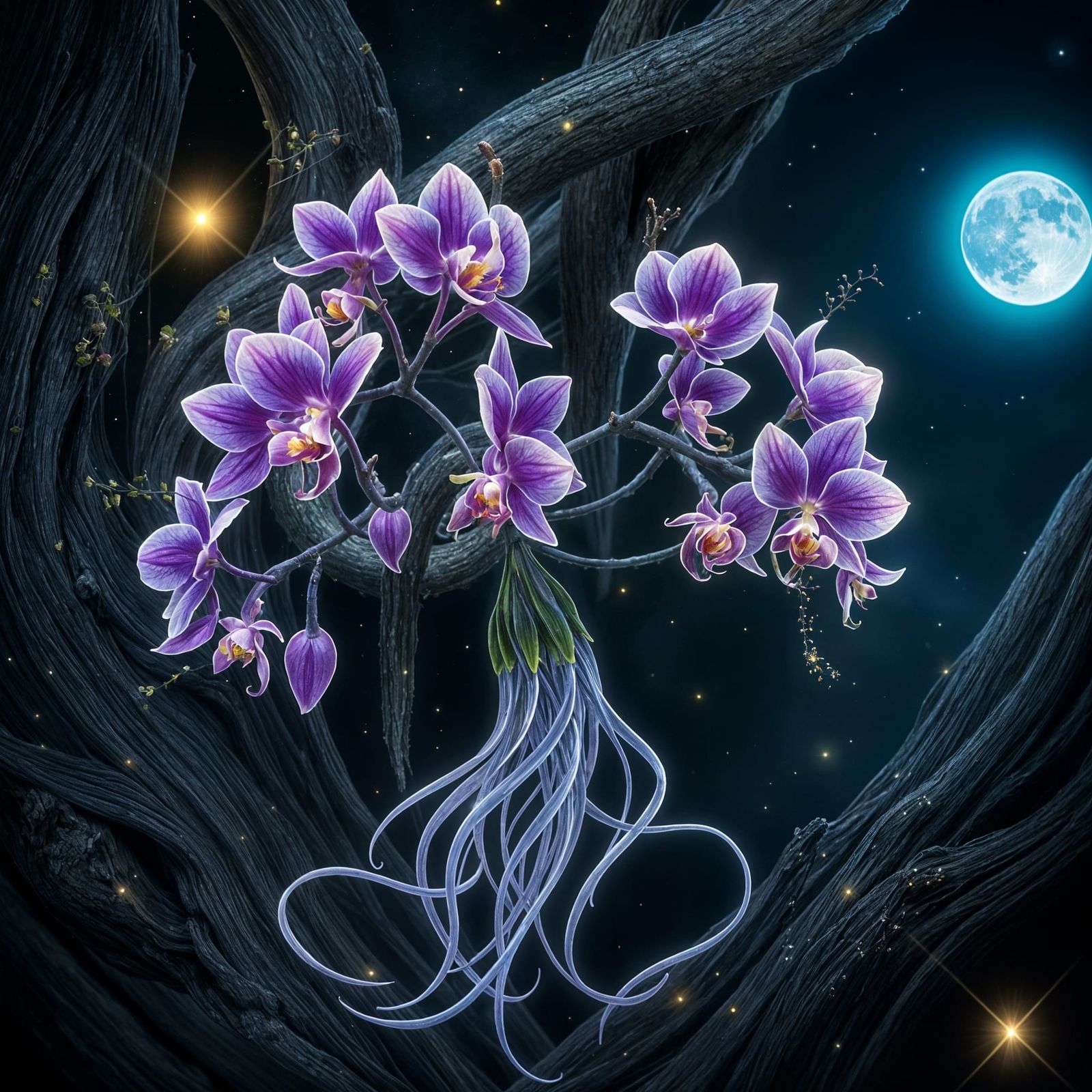 Celestial Bloom in Shimmering Violet and Blue