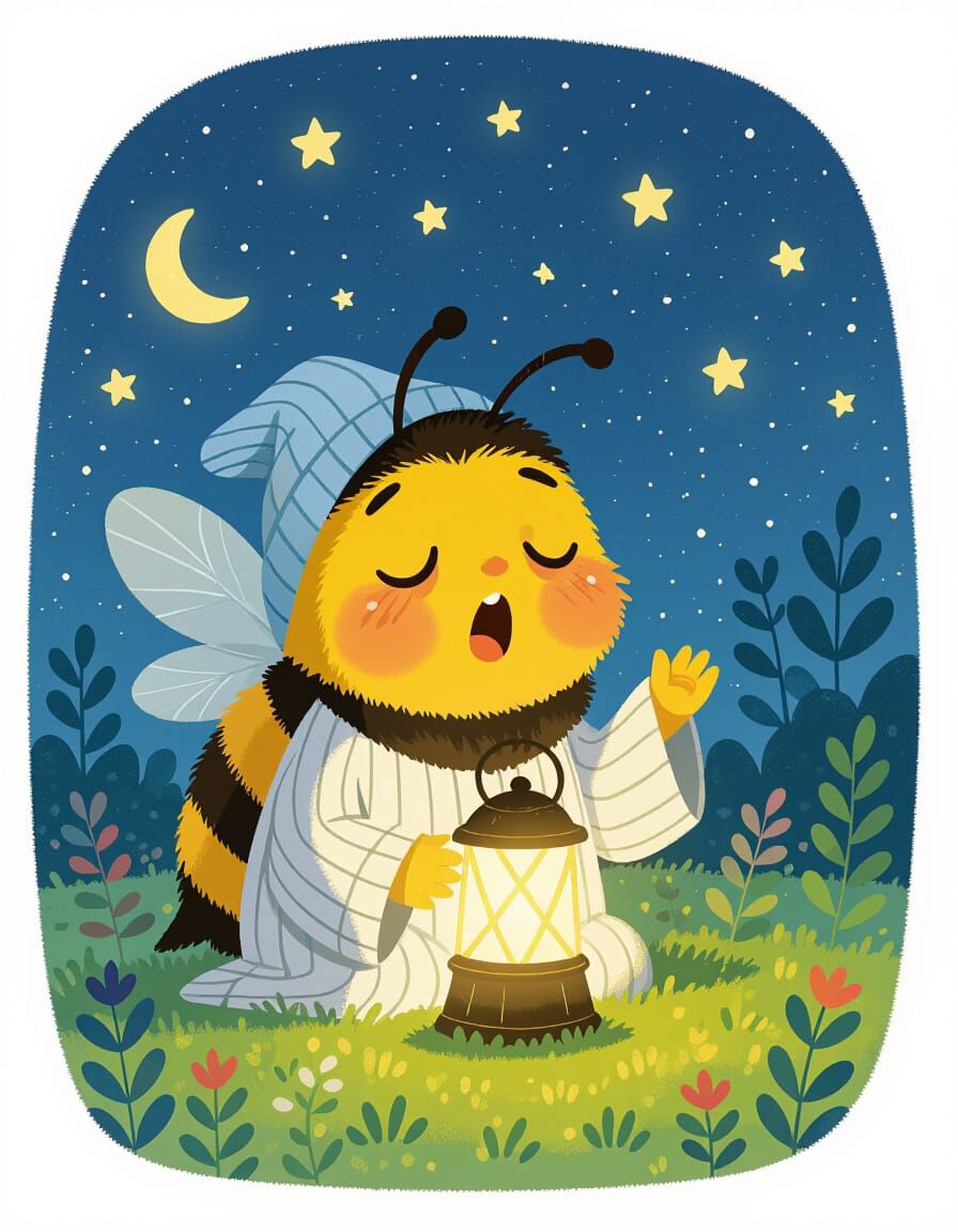 Sleepy Bumblebee Ready for Bed, Charming Illustration