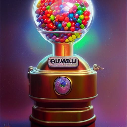 Cosmic Gumball Machine in Oil Painting Style