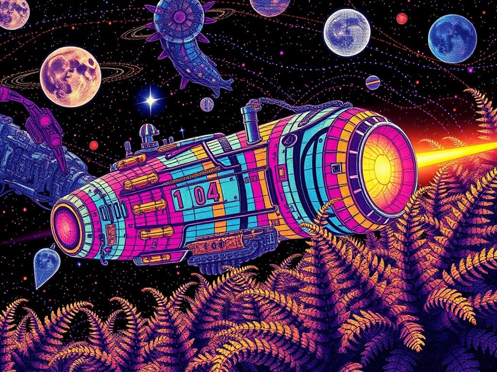Gothic Spaceship Abstraction in Goldenpunk Style