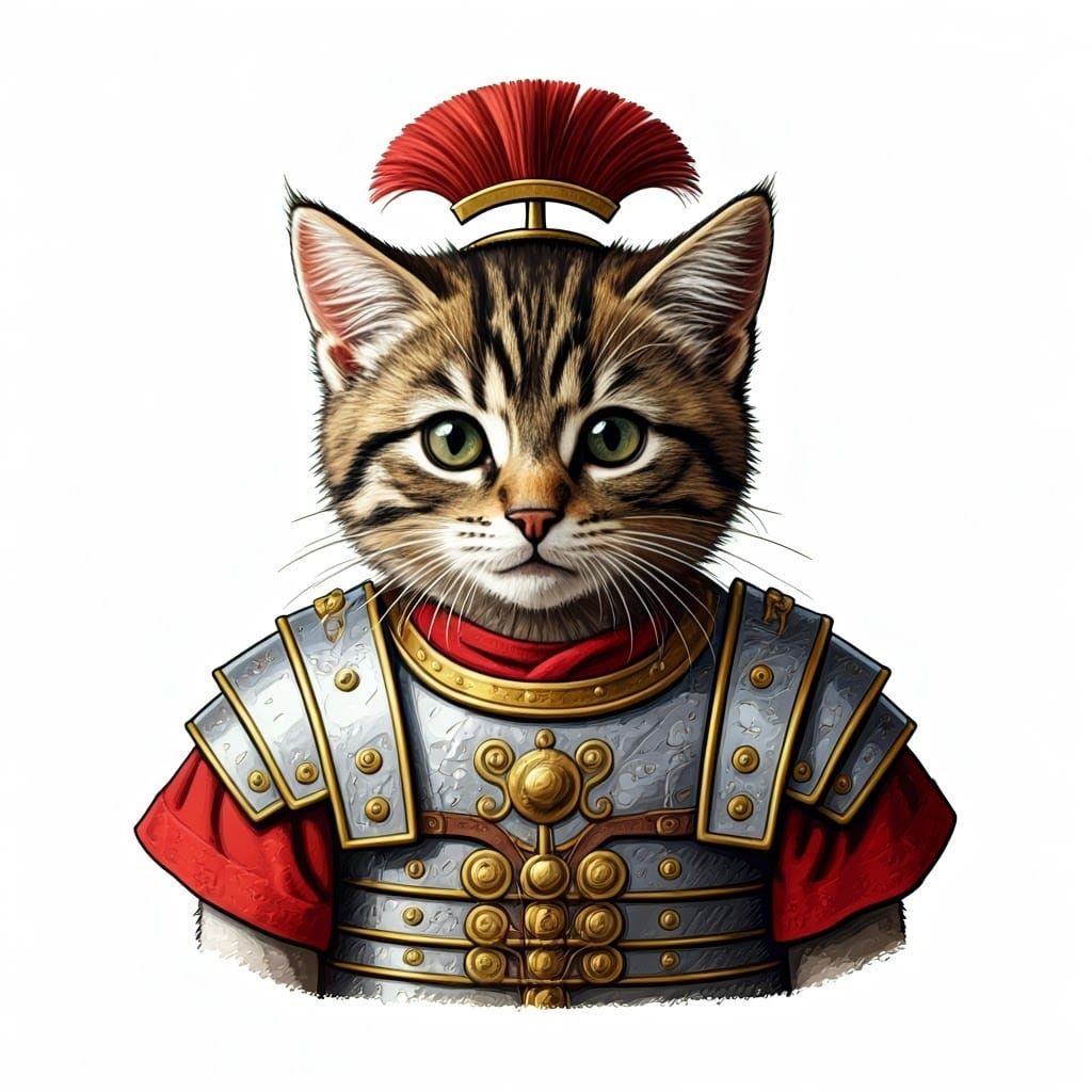 Tabby Kitten as Roman Centurion in Tenniel Style