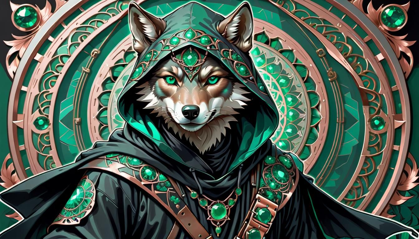 Wolf Ninja Poster in Art Nouveau Style