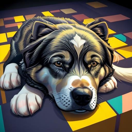 Sleeping Dog in Tessellation Cubist Art
