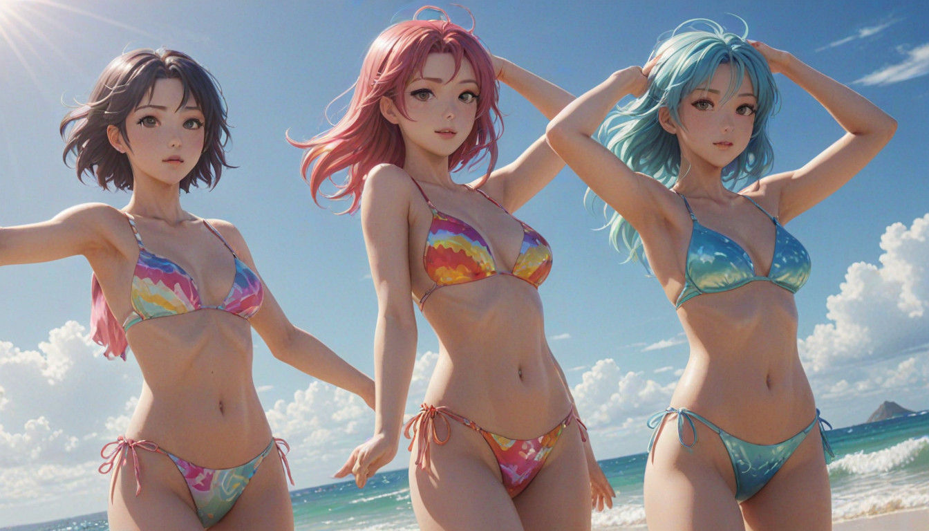Vibrant Anime Beach Party in Pastel Colors and Ultrafine Det...