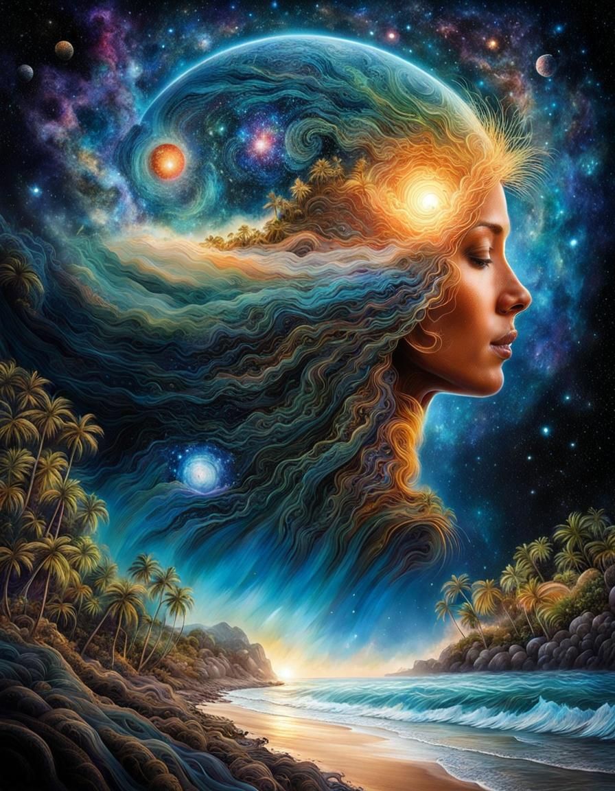 Intergalactic Beach Double Exposure Portrait