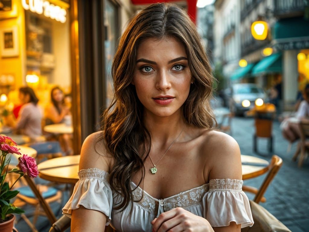 Elegant Woman at Montmartre Cafe