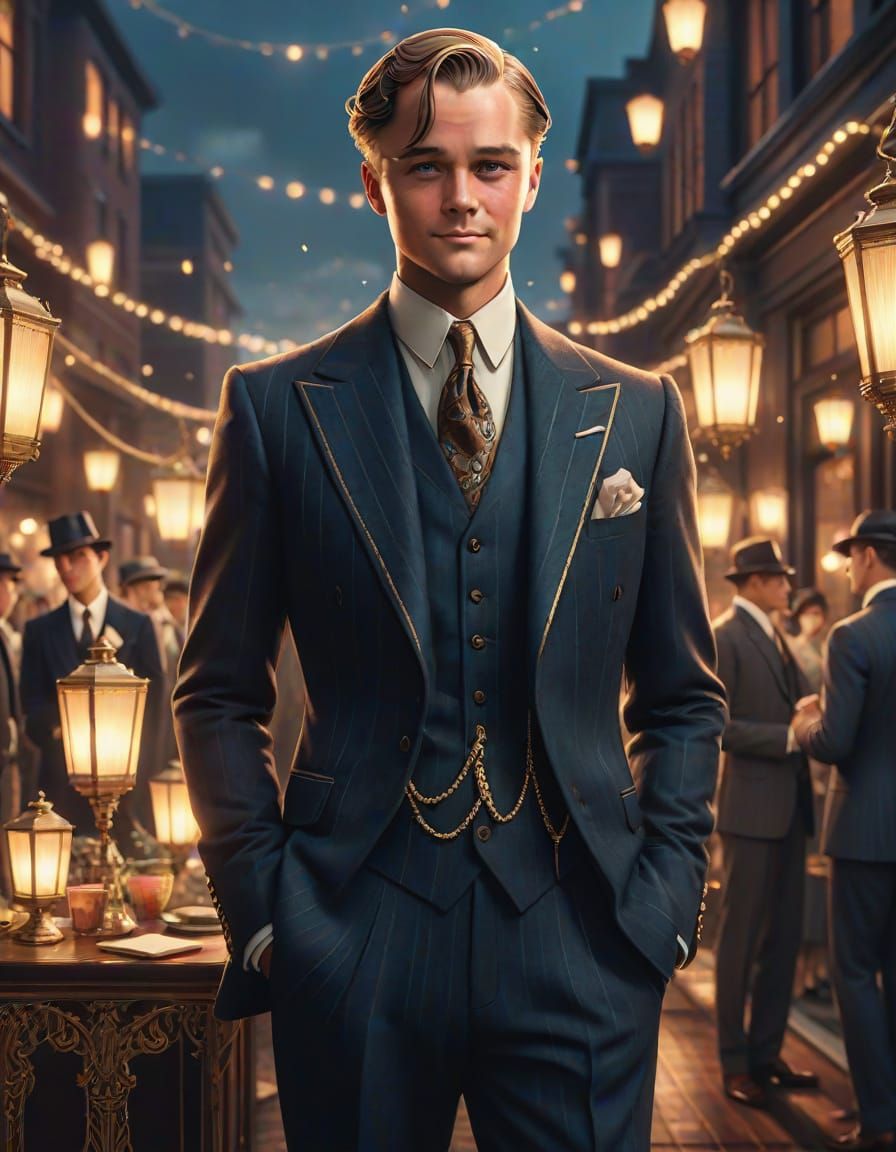 Confident Gatsby in 1920s Long Island Glamour
