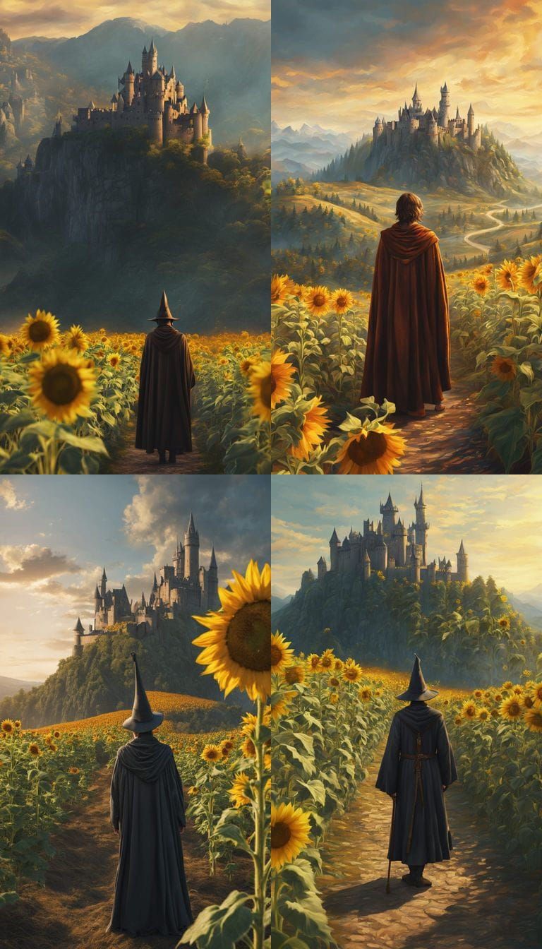 Young Wizard Surveys Vast Landscape At Sunset