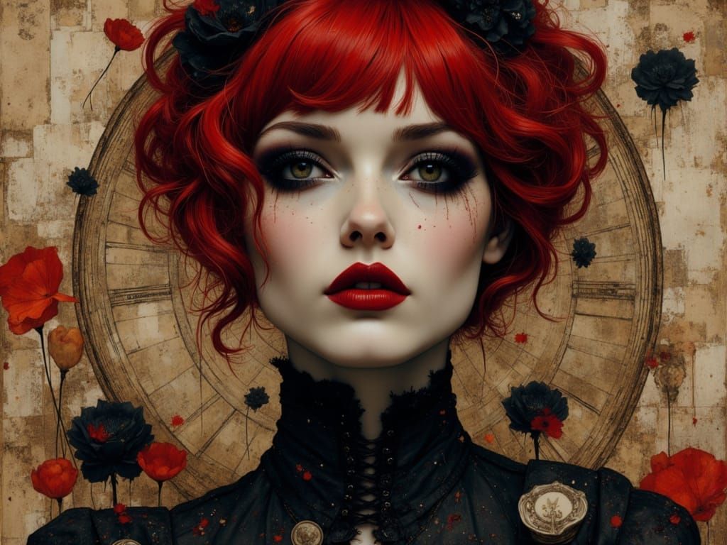 Mid-Century Pop Art Portrait of Dark Aries Woman