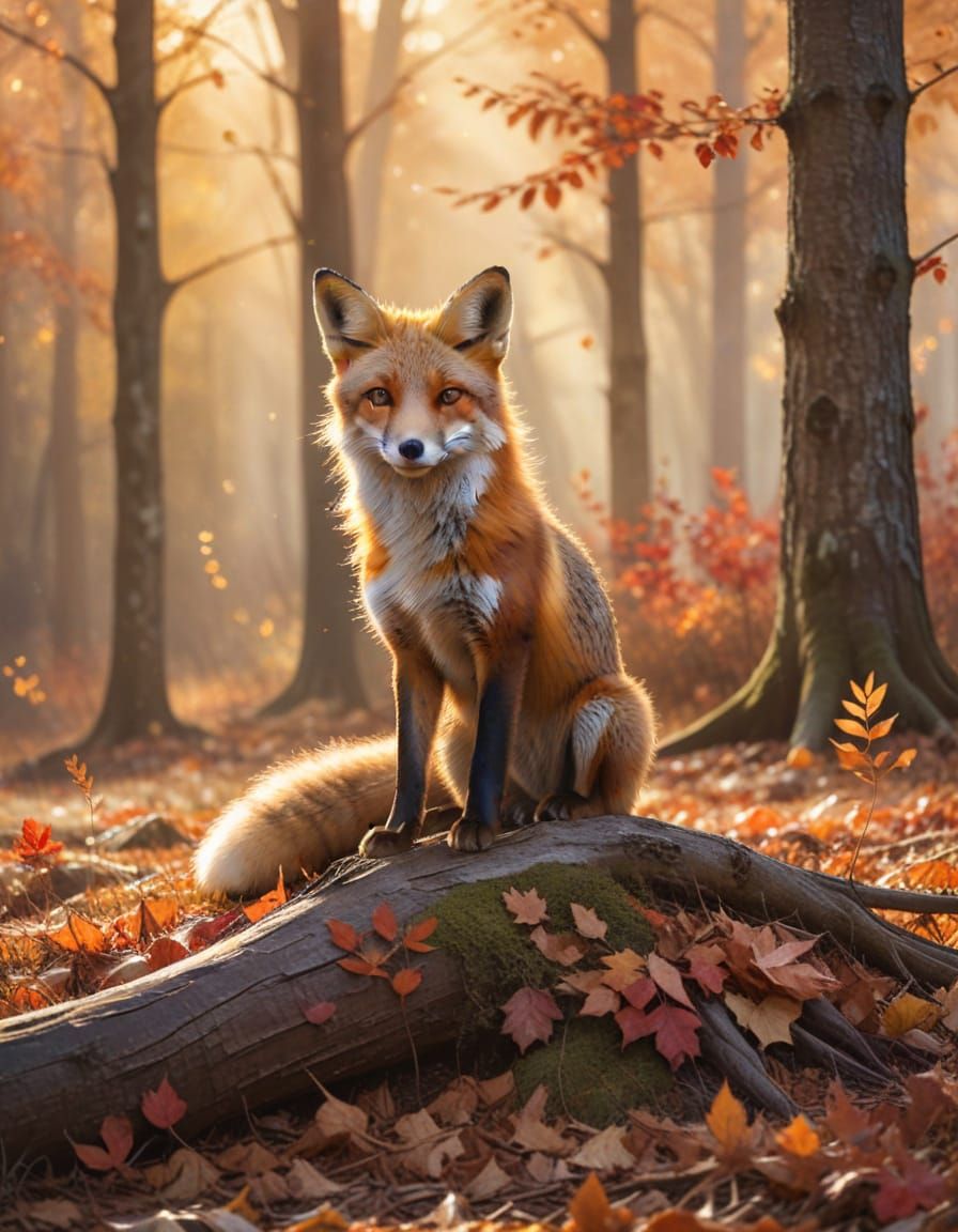 Red Fox in Autumn Forest Watercolor Painting