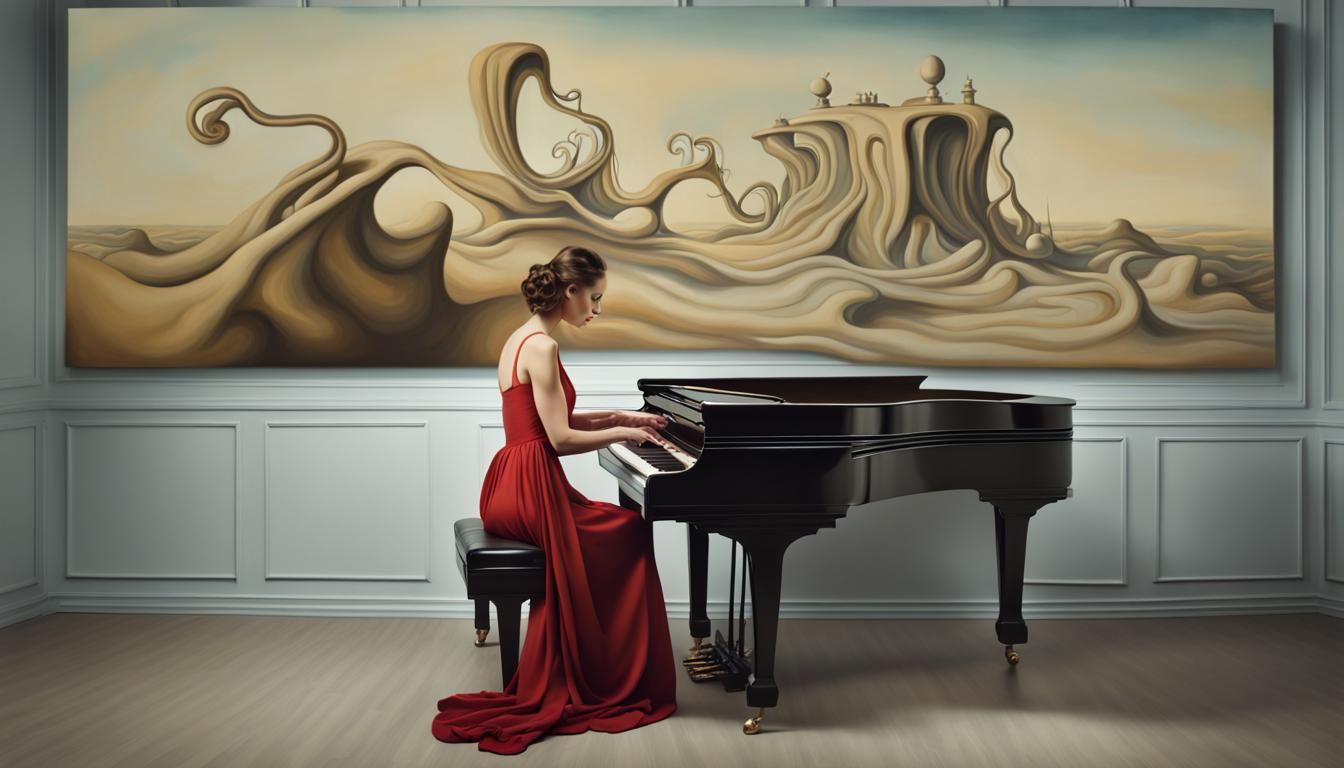 Surreal Woman Plays Piano in Dali Style