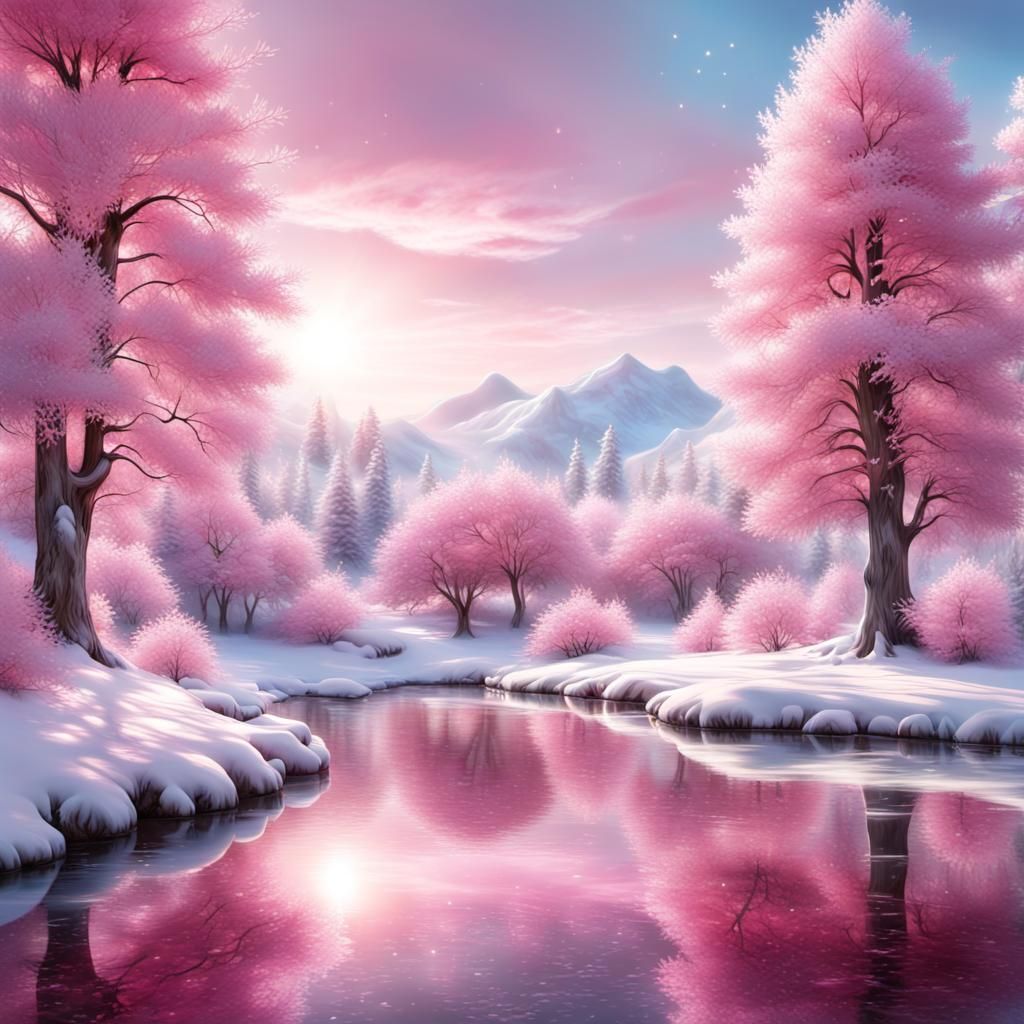 Shimmering Crystal Trees in Winter Landscape