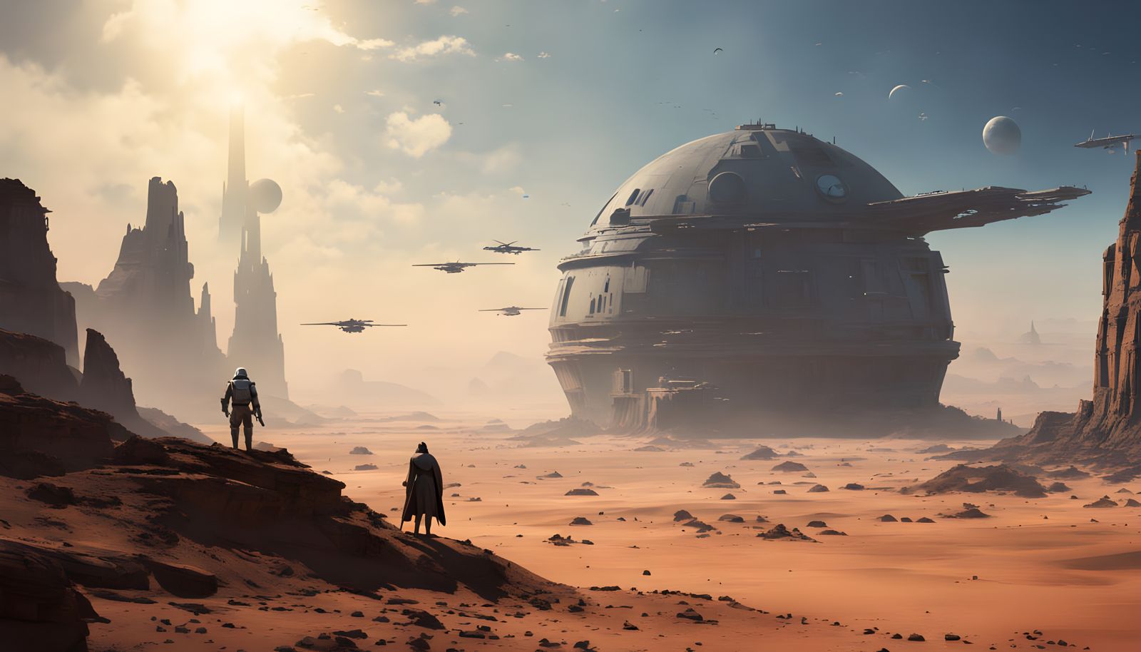 Epic Sci-Fi Battlefield Under Distant Twin Suns