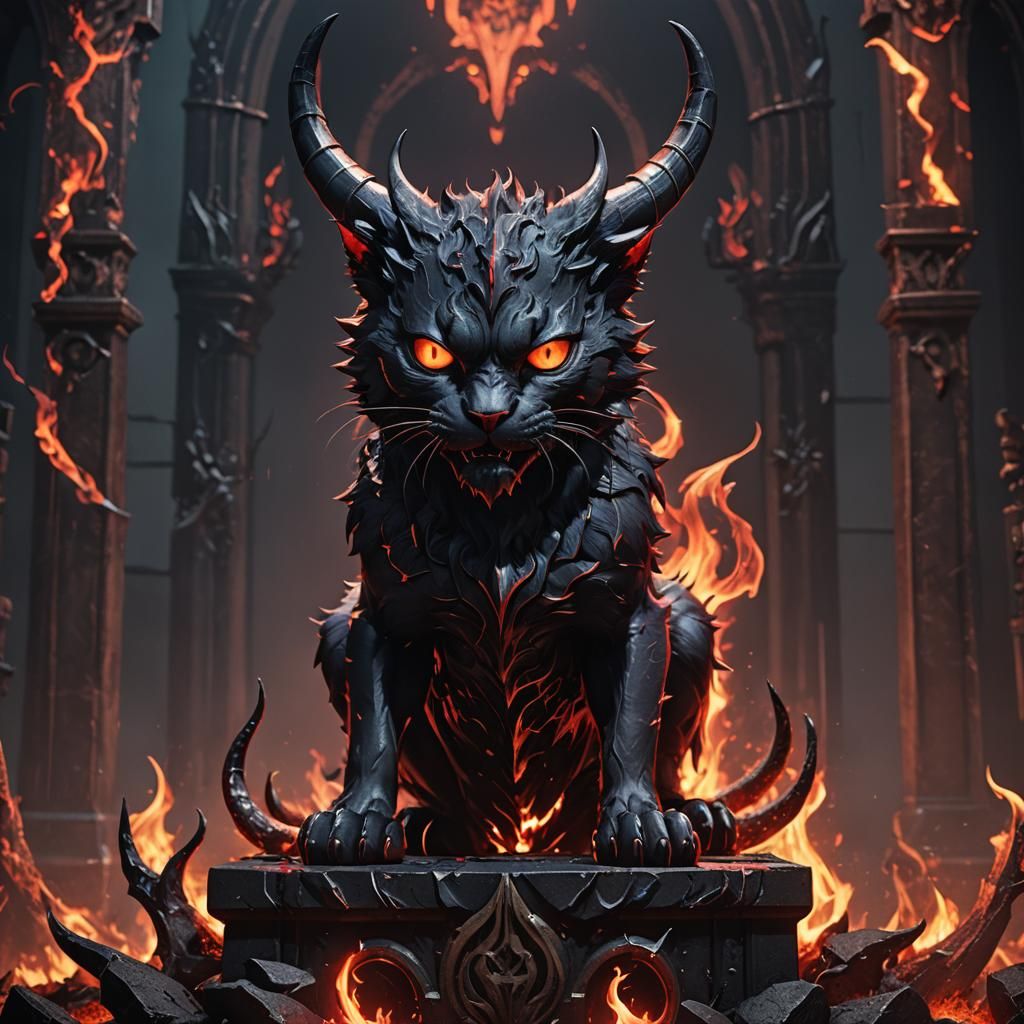 Demonic Cat on Gothic Altar in 3D Anime Art