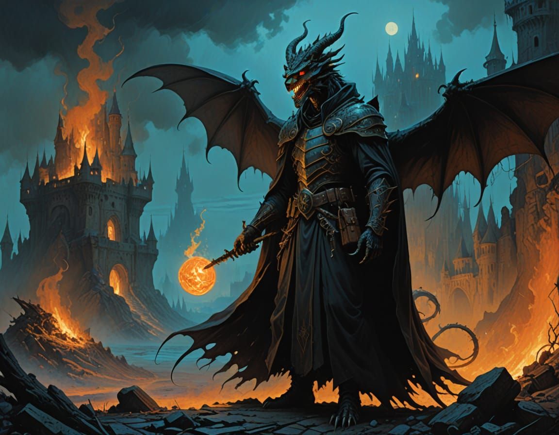 Darkly Enchanting Wizard Engages Epic Battle with Majestic D...