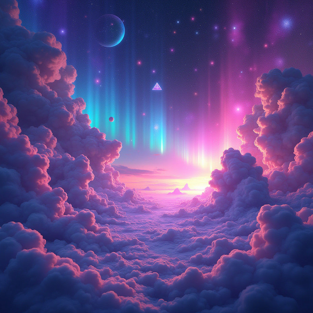 Vibrant Cosmic Expanse with Geometric Shapes