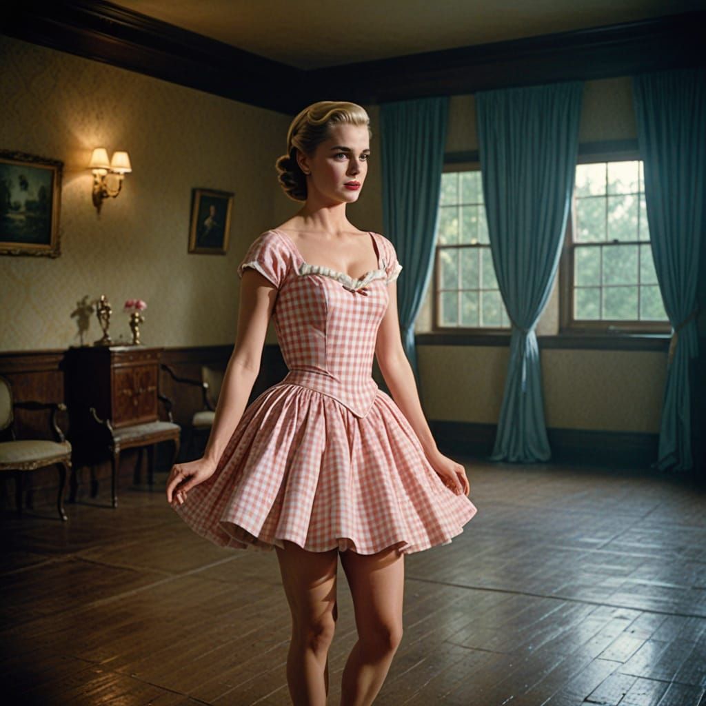 Ballet Dancer in Gingham Latex on Luxurious Stage