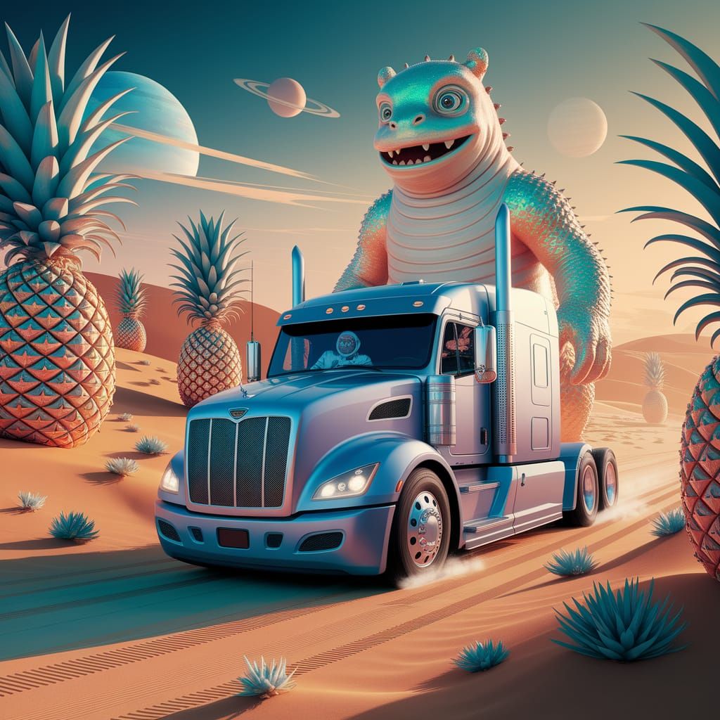 Futuristic Truck on Pineapple Planet in Digital Art