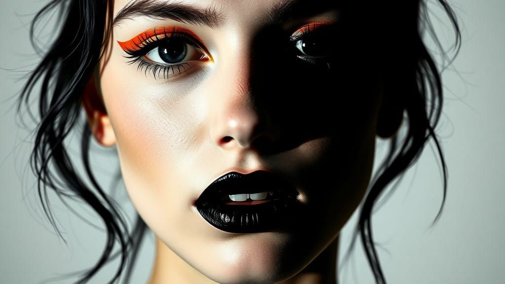 Hyperrealistic Silhouette Portrait with Orange and Black Acc...