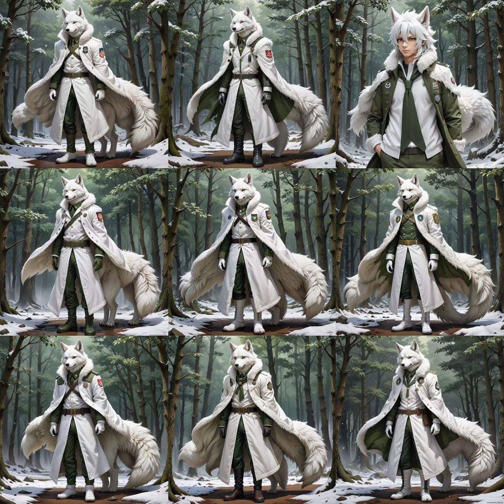 Wolf Human Hybrid in Military Green Suit